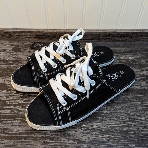 385 Fifth NWT Women's Black/White Canvas Open Toe Slip On Shoe Size 9 - Picture 4 of 5